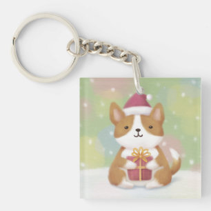 Frohe Weihnachten: Corgi Illustration Art Schlüsselanhänger