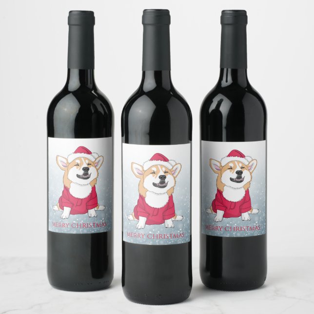 Frohe Weihnachten Corgi Weinetikett (Flaschen)