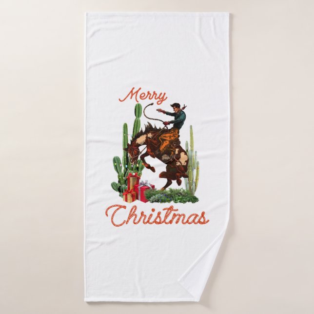 Frohe Weihnachten Cowboy Badehandtuch (Badehandtuch)