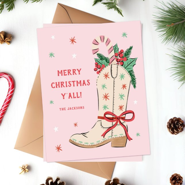 Frohe Weihnachten Cowboy-Stiefel  ("merry Christmas y'all" country-themed holiday card with hand-drawn cowboy boot)