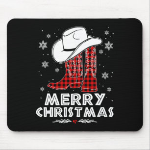 Frohe Weihnachten Cowboy-Stiefel Roter Buffalo-Kar Mousepad