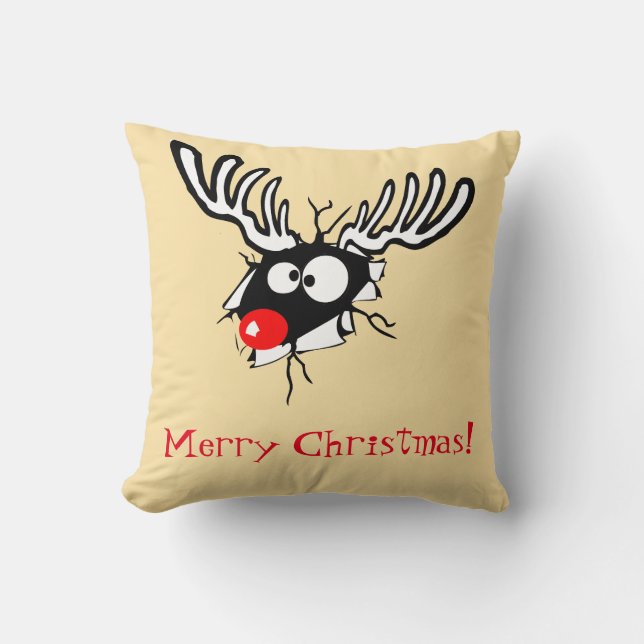 Frohe Weihnachten! Crazy Red Nosed Reindeer Kissen (Vorderseite)