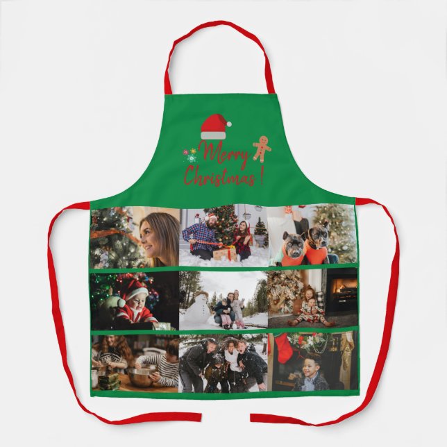 Frohe Weihnachten Custom 9 Foto Collage Urlaub Ap Schürze (Vorderseite)