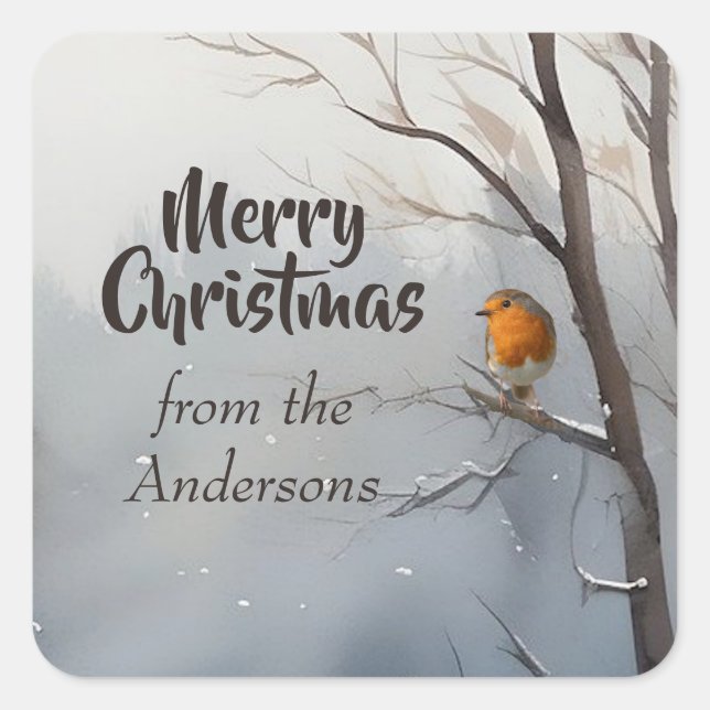 Frohe Weihnachten Custom aus dem Namen Robin Winte Quadratischer Aufkleber (Vorderseite)