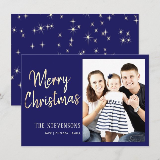 Frohe Weihnachten | Custom Blue Gold | FOTO Einladung (Vorne/Hinten)