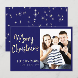 Frohe Weihnachten   Custom Blue Gold   FOTO Einladung