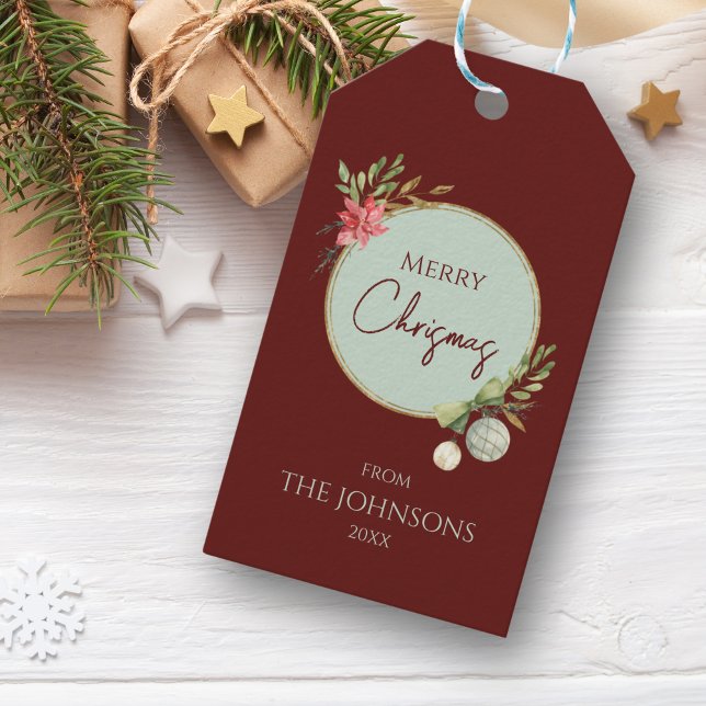 Frohe Weihnachten Custom Familie Golden Greenery Geschenkanhänger (Von Creator hochgeladen)