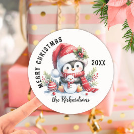 Frohe Weihnachten Custom Festive Niedlich Pinguin Runder Aufkleber