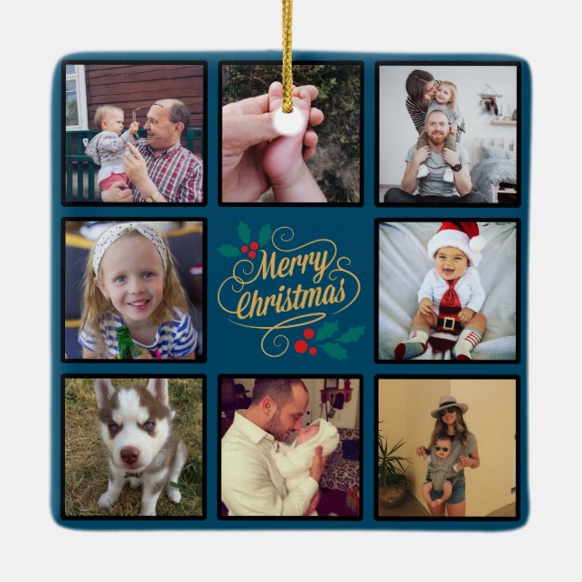 Frohe Weihnachten Custom Foto Collage Keramik Orna Keramikornament (Rückseite)