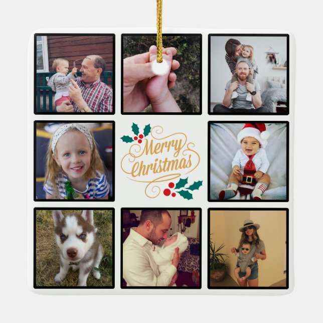 Frohe Weihnachten Custom Foto Collage Keramikornament (Rückseite)