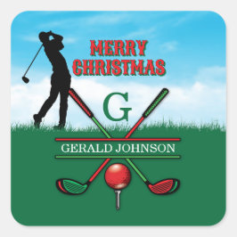 Frohe Weihnachten Custom Golf Holiday Design Quadratischer Aufkleber