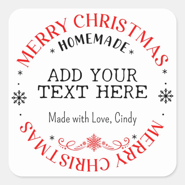 Frohe Weihnachten Custom Hinzufügen Text hausgemac Quadratischer Aufkleber (Vorderseite)