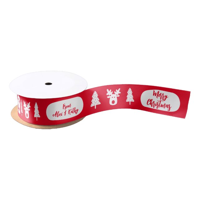 Frohe Weihnachten Custom Red Decorated Satin Ribbo Satinband (Spule)