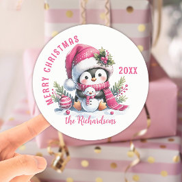 Frohe Weihnachten Custom White und Pink Niedlich P Runder Aufkleber