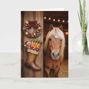 Frohe Weihnachten Cute Pony mit Stiefel Strumpf Karte
