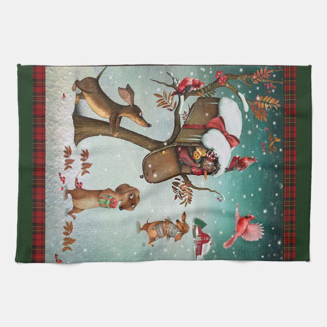 Frohe Weihnachten Dackel Hunde Liebhaber Geschenk Geschirrtuch (Horizontal)