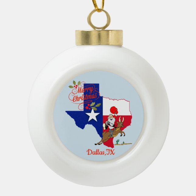 Frohe Weihnachten Dallas Texas Keramik Kugel-Ornament (Vorderseite)