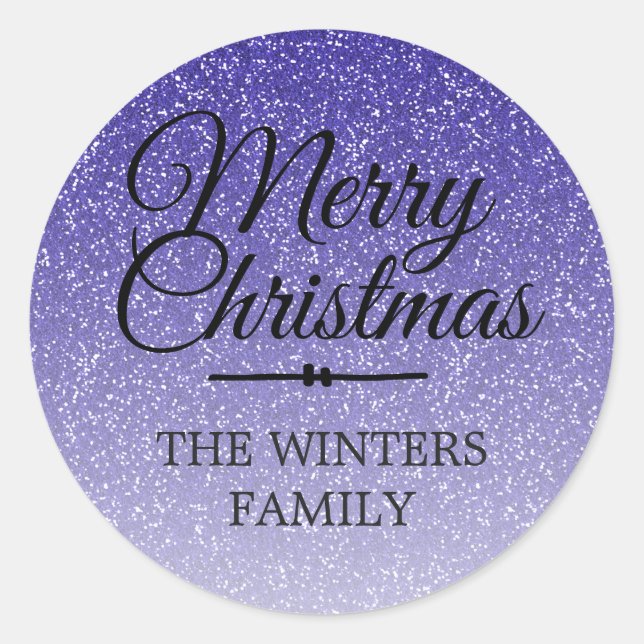 Frohe Weihnachten Dark Blue Glitzer Umschlag Aufkl Runder Aufkleber (Vorderseite)