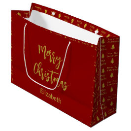 Frohe Weihnachten Deep Red und Gold Namen Bäume Große Geschenktüte
