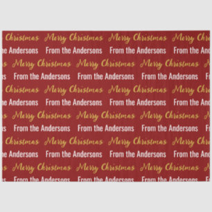 Frohe Weihnachten Deep Red White Gold Script Name Seidenpapier