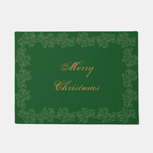 "Frohe Weihnachten" Dekorative Green Gold Fußmatte (Vorderseite)