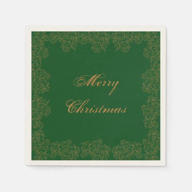 "Frohe Weihnachten" Dekorative Green Gold Serviette (Vorderseite)