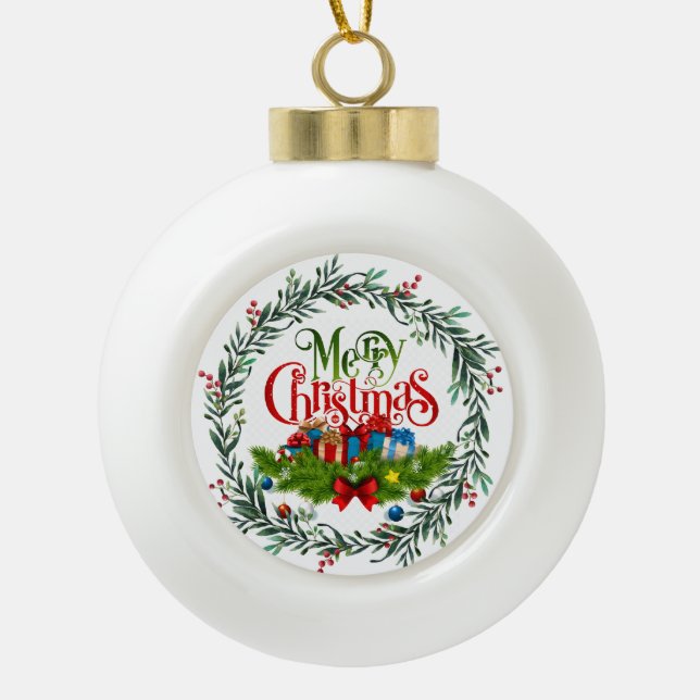 Frohe Weihnachten, dekoratives Design, Keramik Kugel-Ornament (Vorderseite)