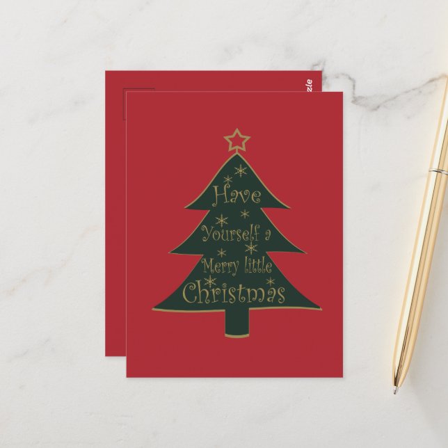 Frohe Weihnachten dekoriert Kiefer Baum Postkarte (Vorderseite/Rückseite Beispiel)