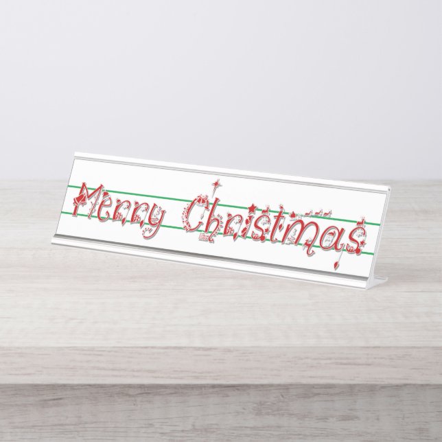 Frohe Weihnachten dekoriert Text-Schreibtisch-Zeic Schreibtischnamensplakette (Vorderseite )