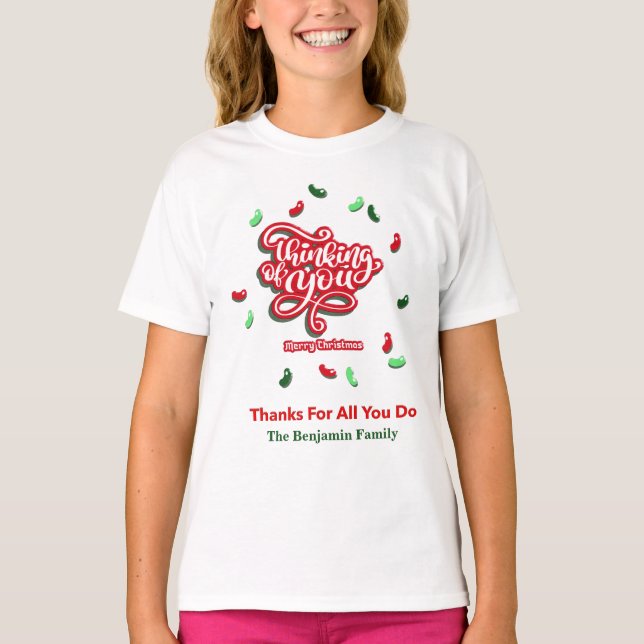 Frohe Weihnachten denken Sie maßgeschneidert T-Shirt (Vorderseite)