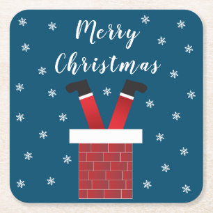 Frohe Weihnachten Der Weihnachtsmann steckte in ei Rechteckiger Pappuntersetzer