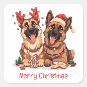 Frohe Weihnachten Deutsche Schäferhunde Quadratischer Aufkleber