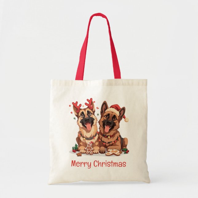 Frohe Weihnachten Deutsche Schäferhunde Tragetasche (Vorne)