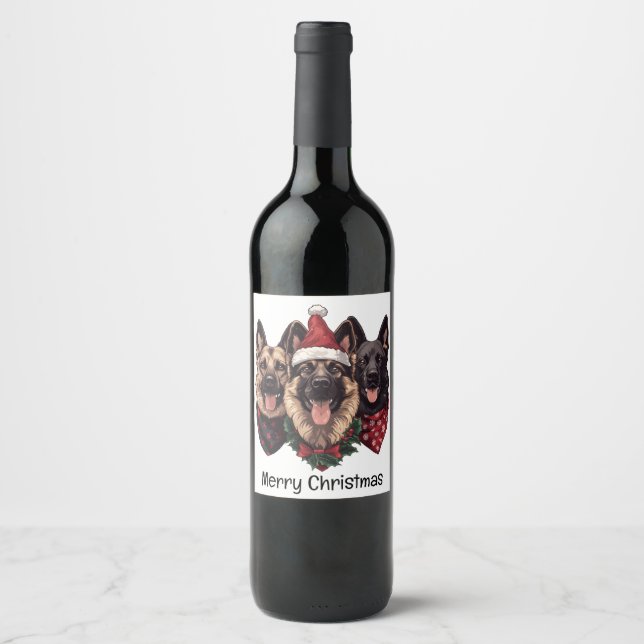 Frohe Weihnachten Deutsche Schäferhunde Weinetikett (Vorderseite)