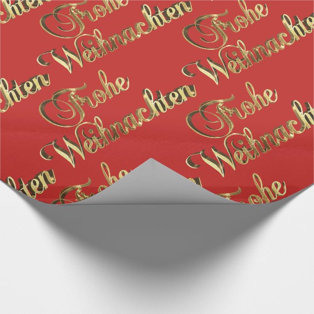 Frohe Weihnachten Deutscher Weihnachtsrot und Gold Geschenkpapier (Ecke)