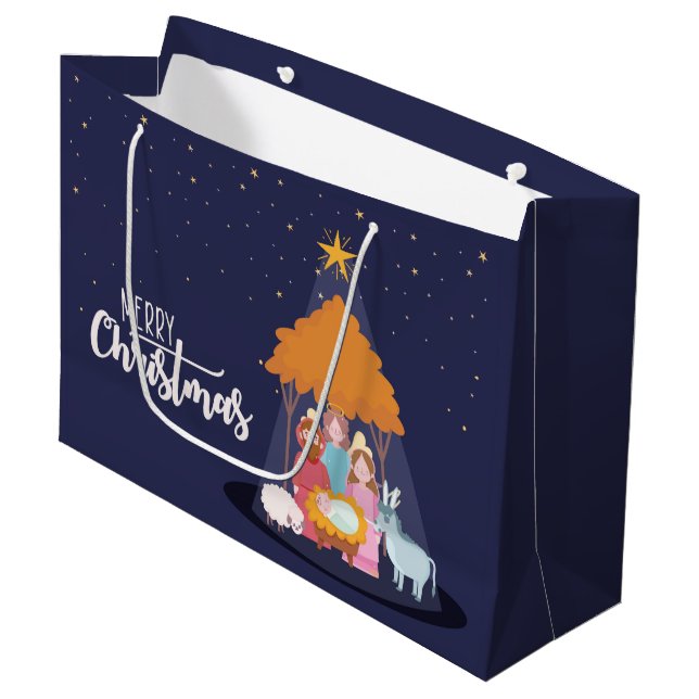 Frohe Weihnachten Die Geburt Christi Große Geschenktüte (Vorderseite Schrägansicht)