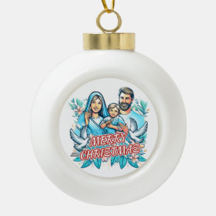 Frohe Weihnachten - Die heilige Familie - Geburt Keramik Kugel-Ornament