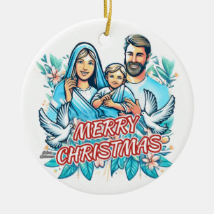 Frohe Weihnachten - Die heilige Familie - Geburt Keramik Ornament