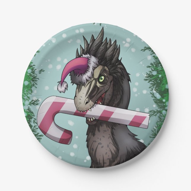 Frohe Weihnachten Dinosaur Pappteller (Vorderseite)