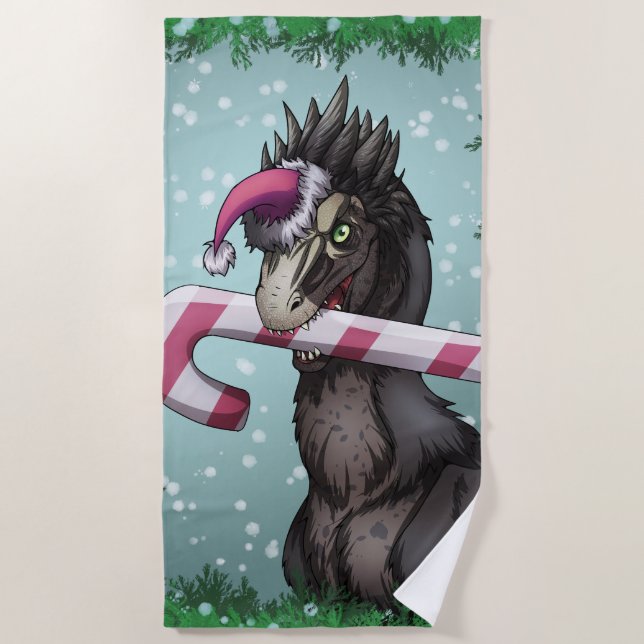 Frohe Weihnachten Dinosaur Strandtuch (Vorderseite)