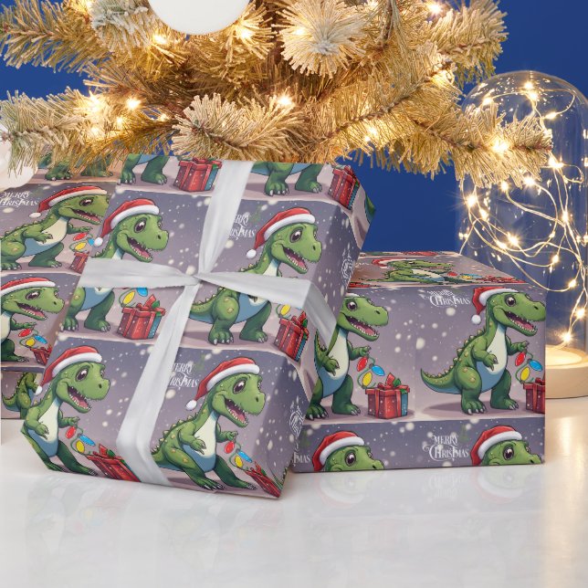 Frohe Weihnachten Dinosaurier mit Gegenwart Geschenkpapier (Feiertage)