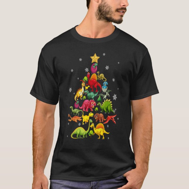 Frohe Weihnachten Dinosaurier Weihnachtsbaum Xmas T-Shirt (Vorderseite)