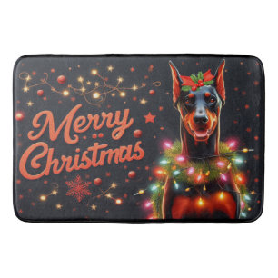 Frohe Weihnachten Doberman Hund twinkling Weihnach Badematte