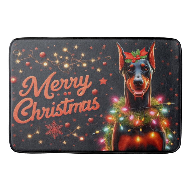 Frohe Weihnachten Doberman Hund twinkling Weihnach Badematte (Vorderseite)