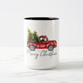 Frohe Weihnachten Doberman Red Truck Xmas Zweifarbige Tasse