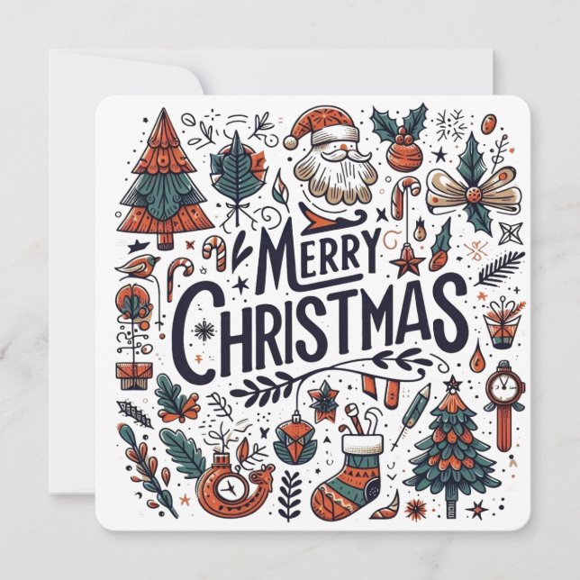 Frohe Weihnachten Doodle Art Celebration Einladung (Vorderseite)