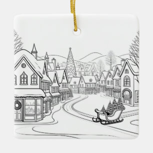 Frohe Weihnachten Dorf Schneelandschaft Personalis Keramikornament