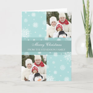 Frohe Weihnachten Double Foto Card Blue Snow
