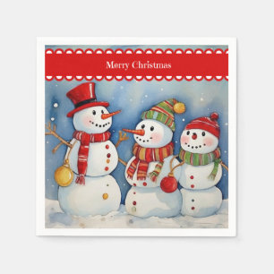 Frohe Weihnachten, drei farbige Schneemänner, Serviette