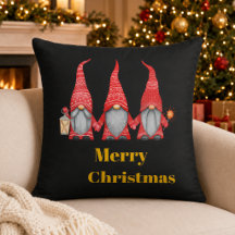 Frohe Weihnachten Drei Gnome Schwarzes Wurfkissen